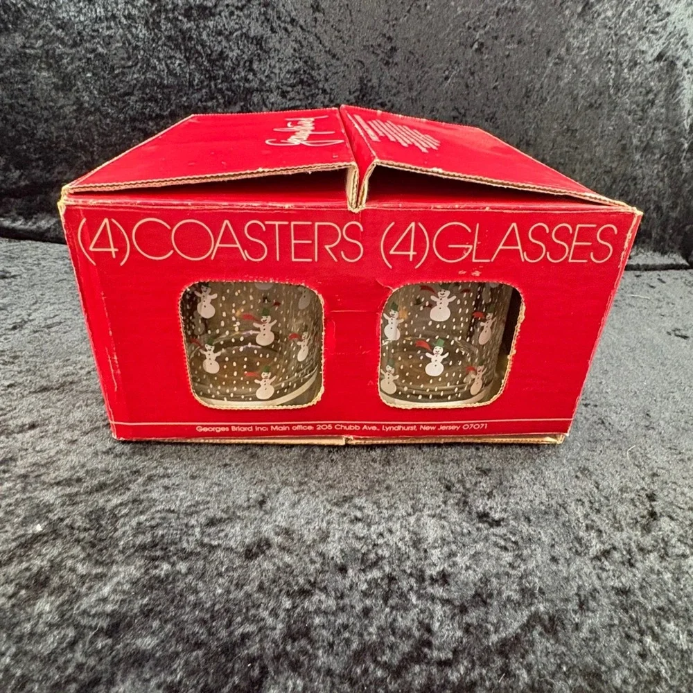 Georges Briard Vintage Snowman Double‎ Old Fashioned Glass and Coaster Set 8pc